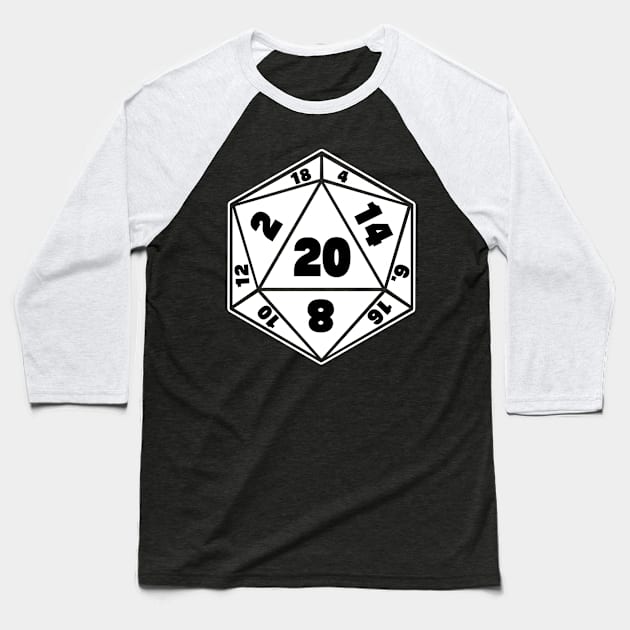 White D20 Dice Baseball T-Shirt by TheQueerPotato